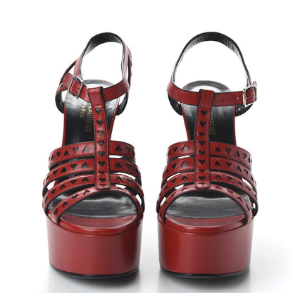 Saint Laurent Calfskin Tripon Heart Platform Sandals 36.5 Red Black 2 of 10