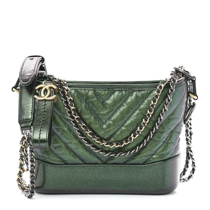 Chanel Metallic Aged Calfskin Chevron Quilted Small Gabrielle Hobo Green 1 of 11