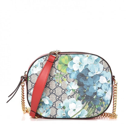 Gucci GG Supreme Monogram Blooms Mini Chain Shoulder Bag Beige Blue Navy Hibiscus Red 1 of 7