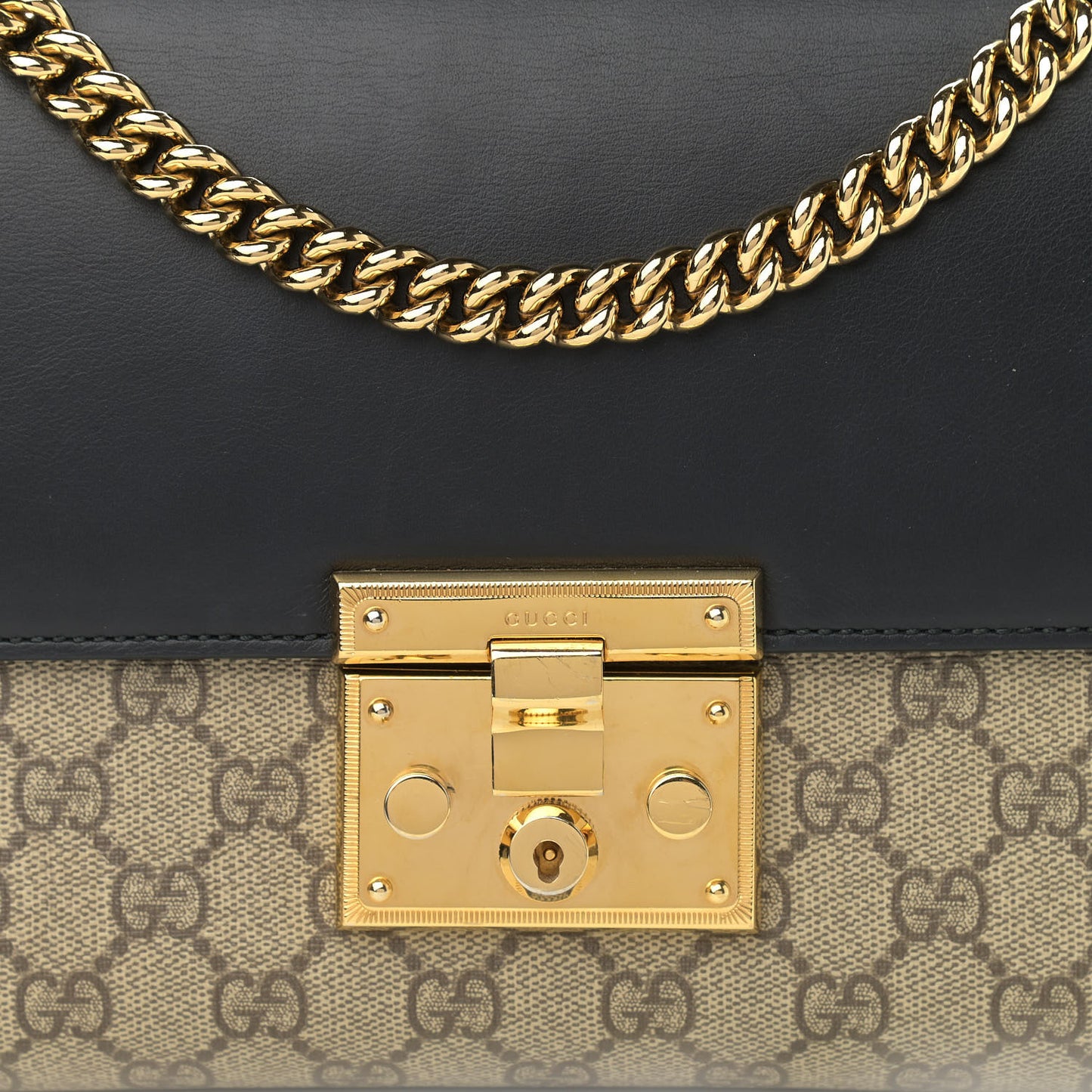 GG Supreme Monogram Calfskin Medium Padlock Shoulder Bag Beige Black Cuir