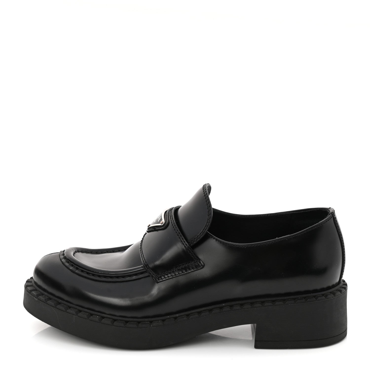 Prada Spazzolato Metal Triangle Logo 50mm Loafers 37.5 Black 1 of 9