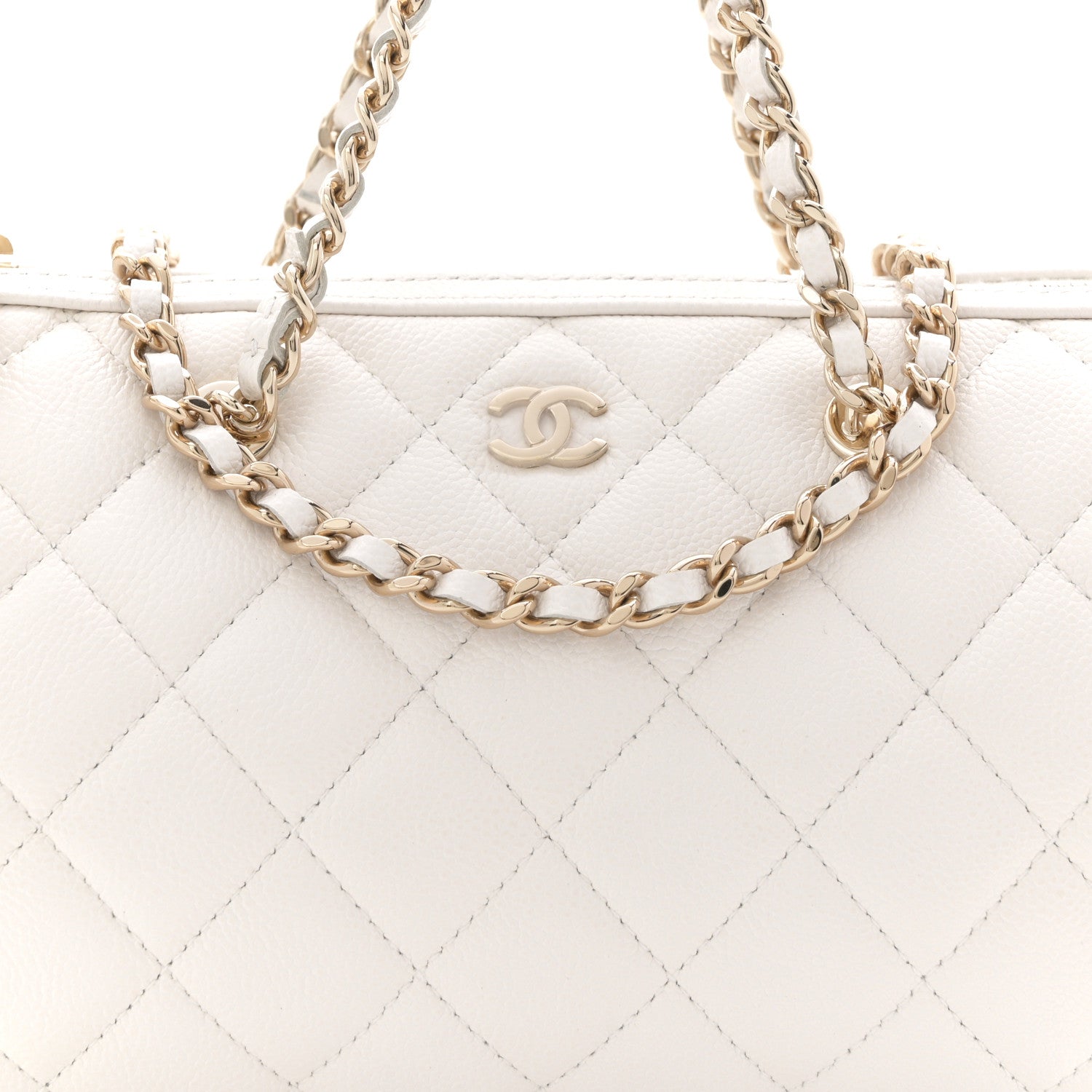 Chanel Caviar Quilted Barrel Clutch With Chain White 7 of 10