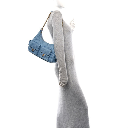 Chanel Washed Denim Quilted Large Trendy Pockets Hobo Blue 3 of 10