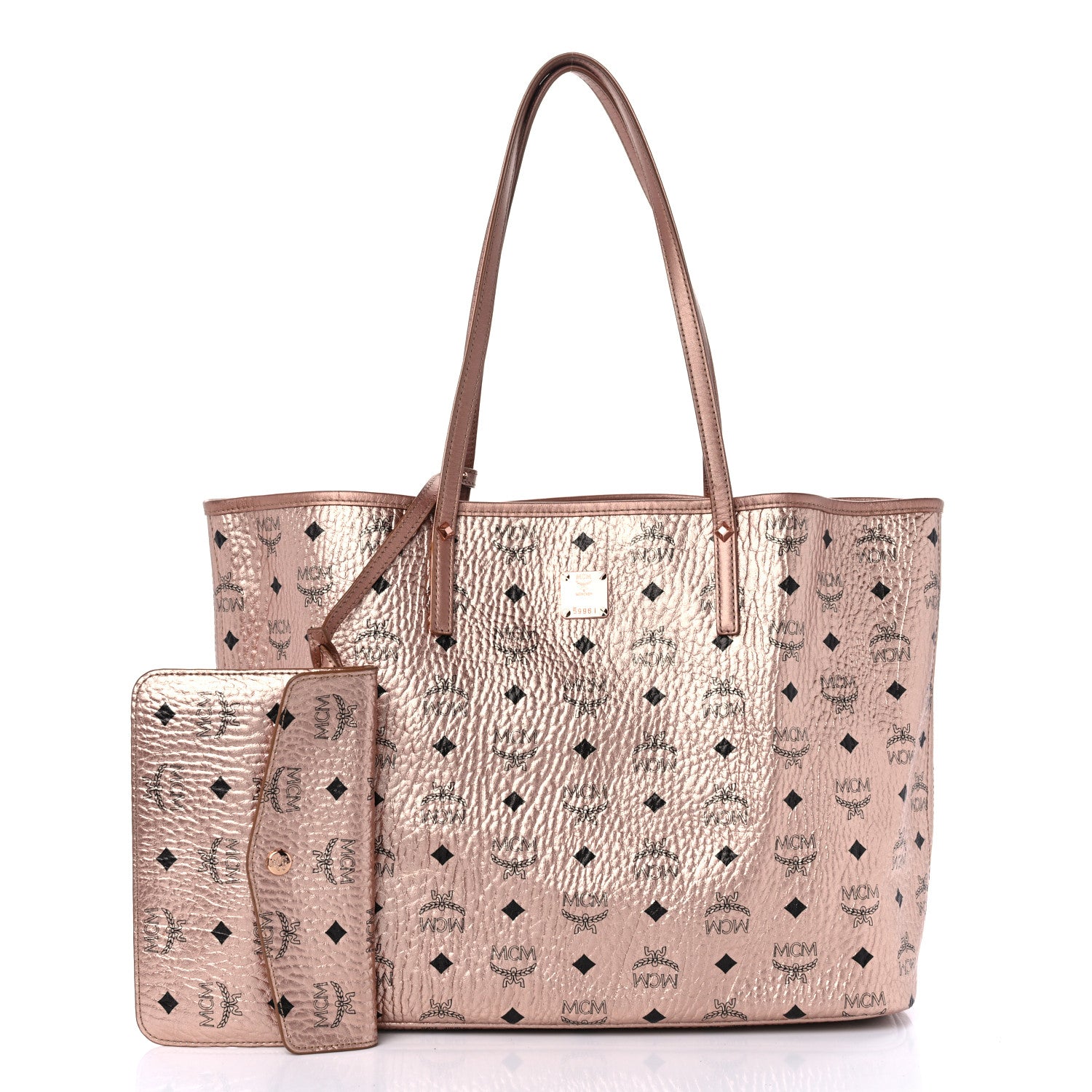 MCM Metallic Visetos Medium Liz Reversible Shopper Tote Champagne Gold 3 of 15