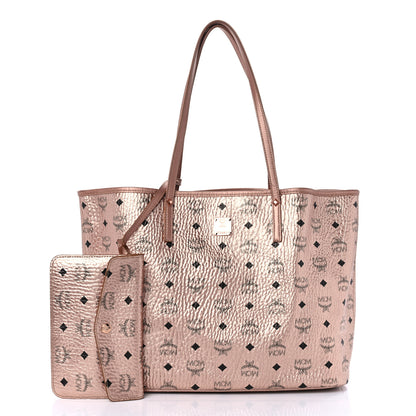 MCM Metallic Visetos Medium Liz Reversible Shopper Tote Champagne Gold 3 of 15