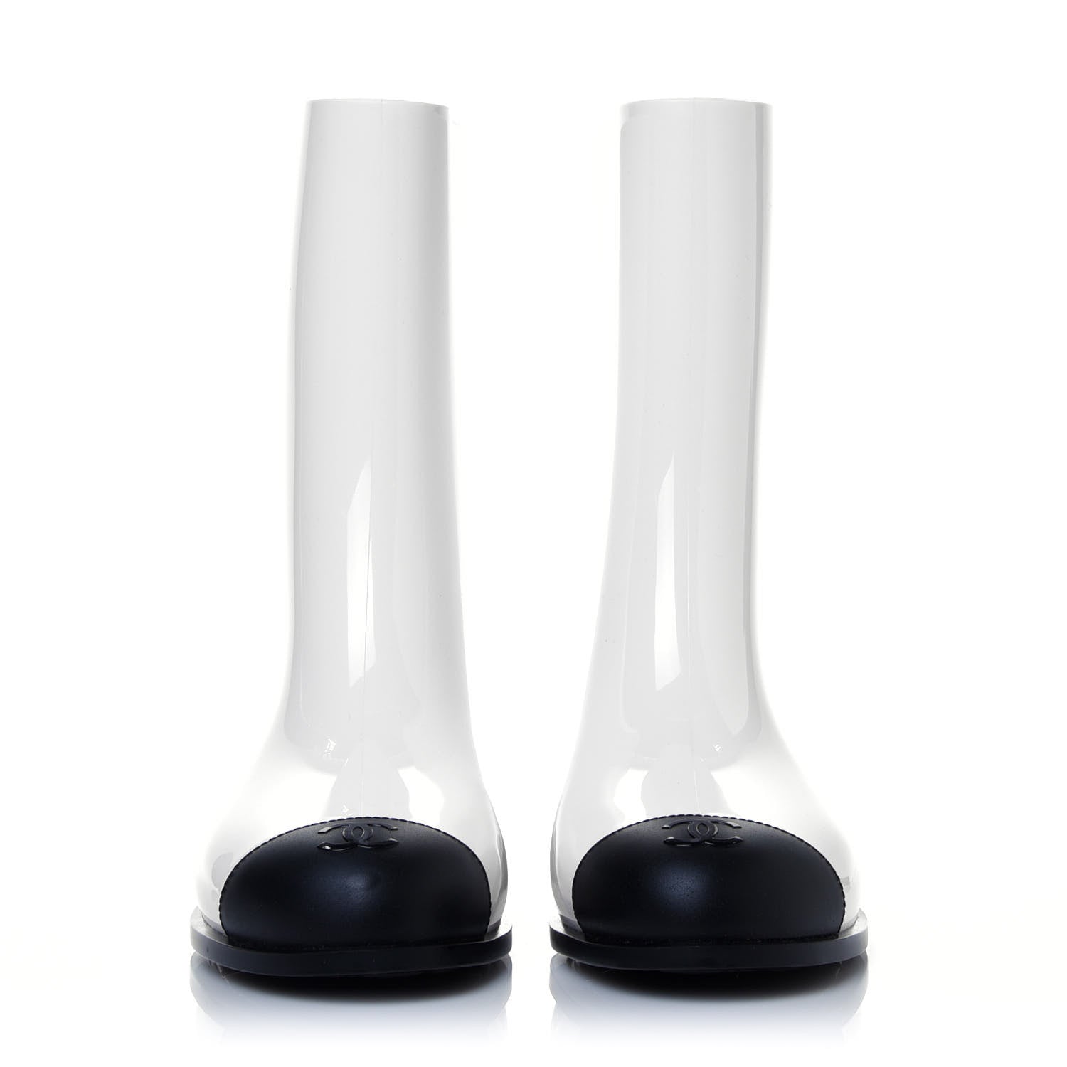 Chanel Rubber Rain Boots 37 Ivory Black 2 of 8
