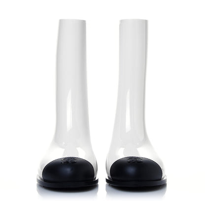 Chanel Rubber Rain Boots 37 Ivory Black 2 of 8
