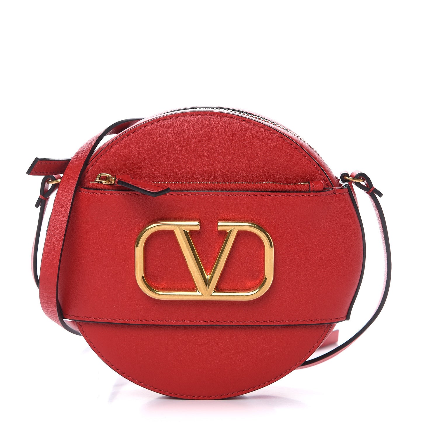 Calfskin VLogo Round Crossbody Bag Rouge Pur