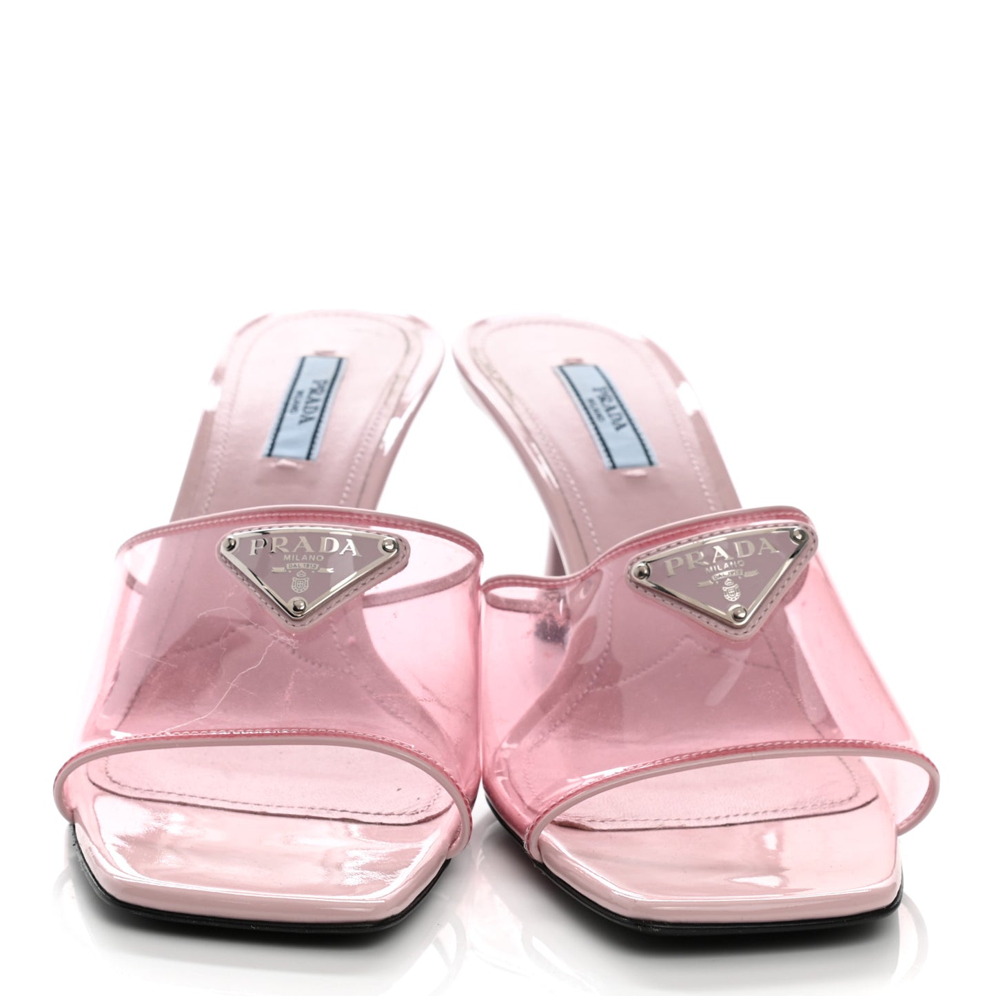 Plexiglass Vernice Metal Triangle Logo 65mm Slide Sandals 39 Alabastro