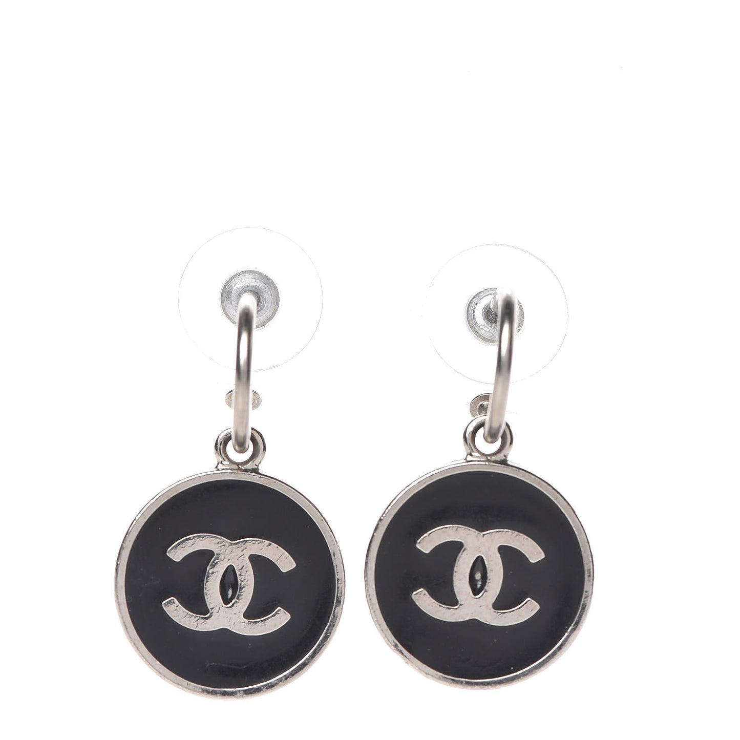 Enamel CC Earrings Black Silver