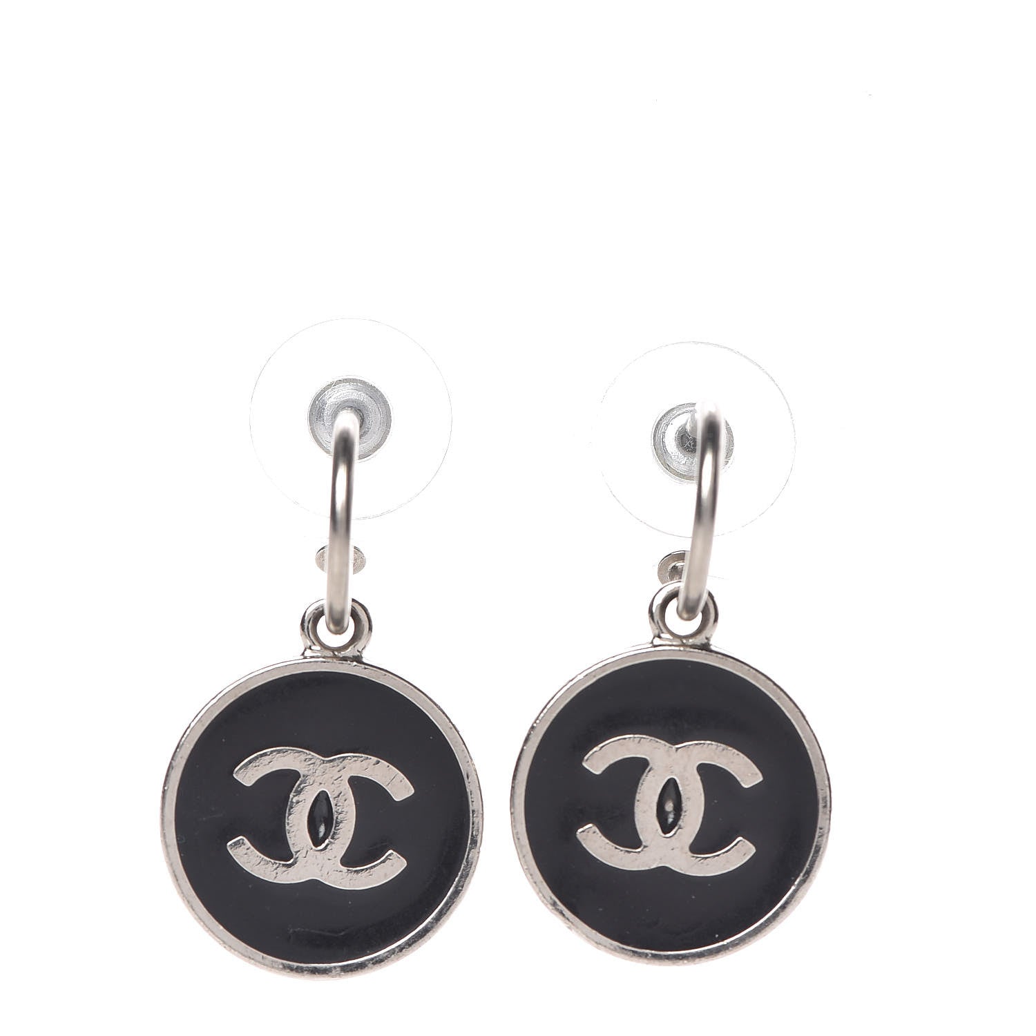 Chanel Enamel CC Earrings Black Silver 1 of 4