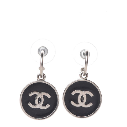 Chanel Enamel CC Earrings Black Silver 1 of 4