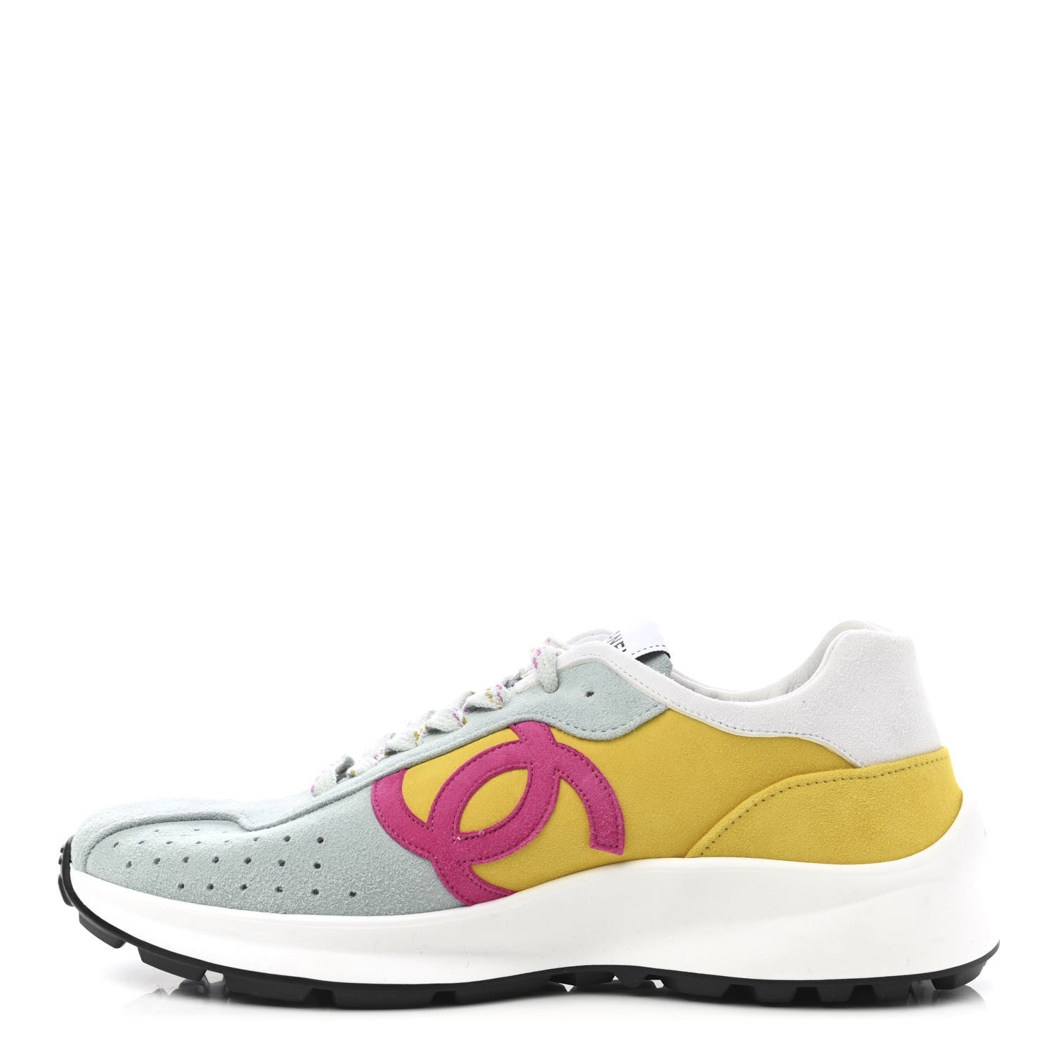 Chanel Fabric Suede Kidskin CC Sneakers 41 Light Turquoise Fuchsia Yellow 1 of 9