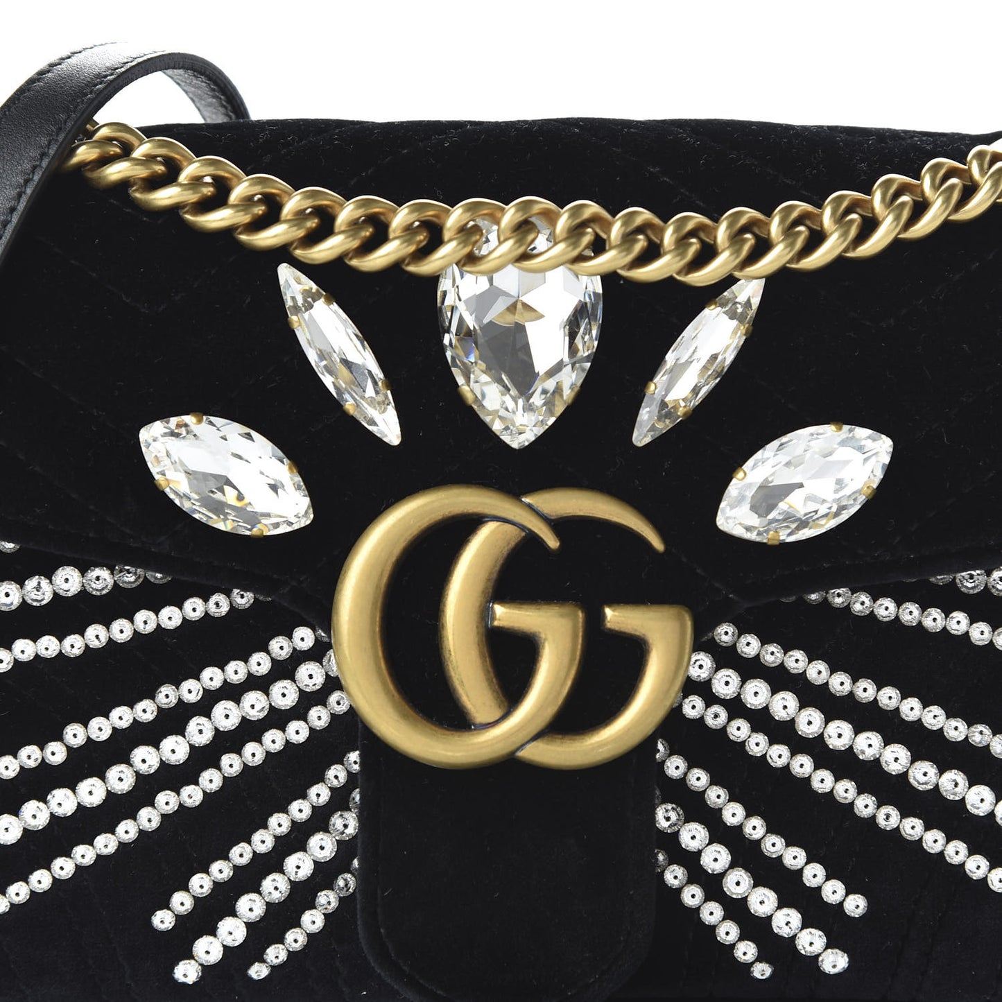 Velvet Matelasse Marquise Crystals Embroidered Small GG Marmont Shoulder Bag Black