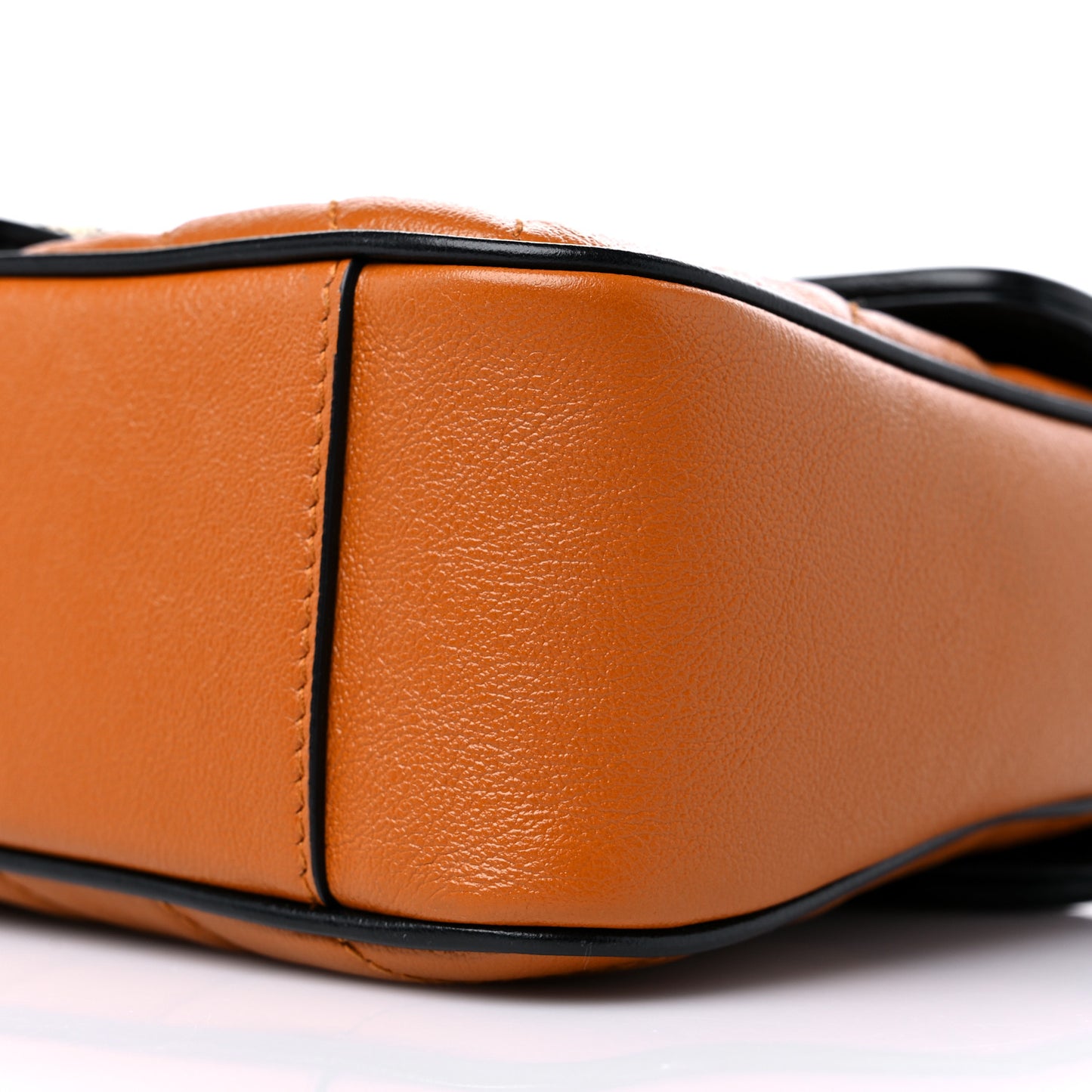 Vintage Effect Calfskin Matelasse Diagonal Small Torchon GG Marmont Shoulder Bag Cognac Black