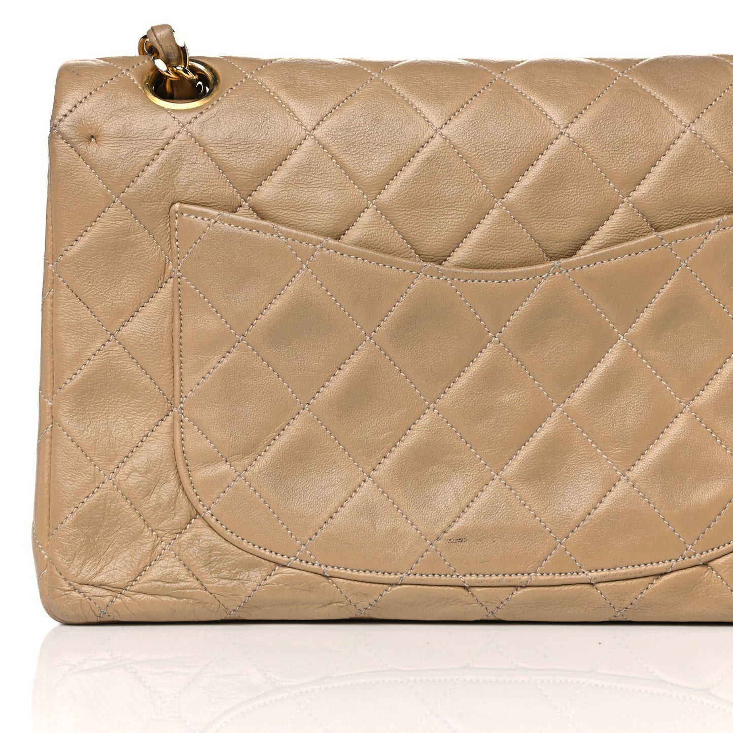 Lambskin Quilted Small Double Flap Beige