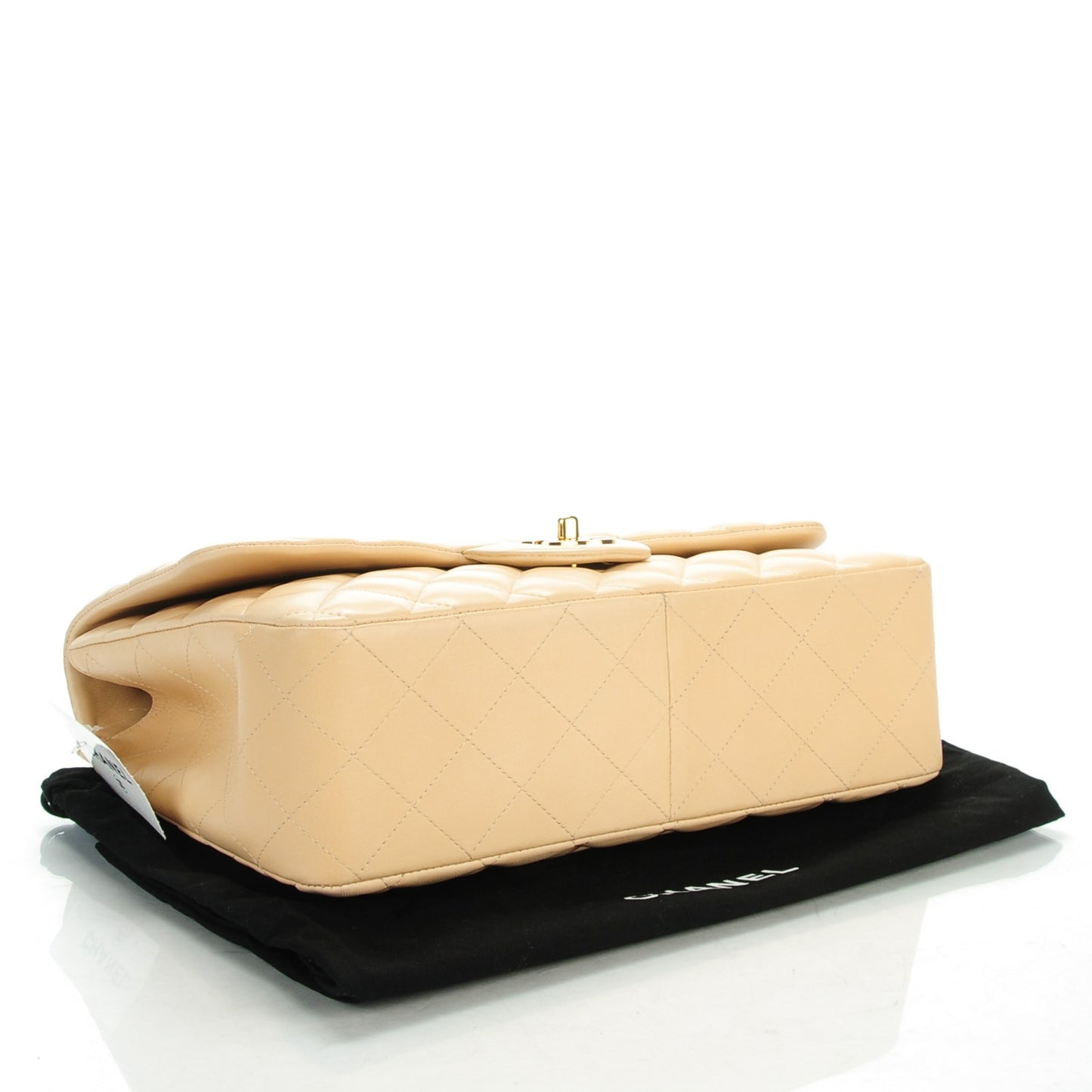 Lambskin Quilted Jumbo Single Flap Beige Clair