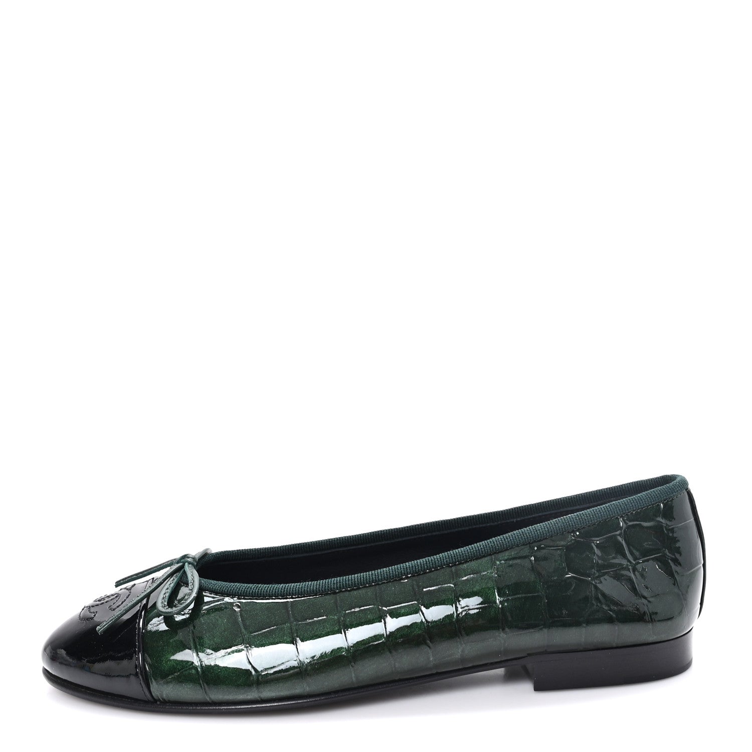 Chanel Crocodile Embossed Patent Calfskin Ballet Flats 36.5 Dark Green Black 1 of 10