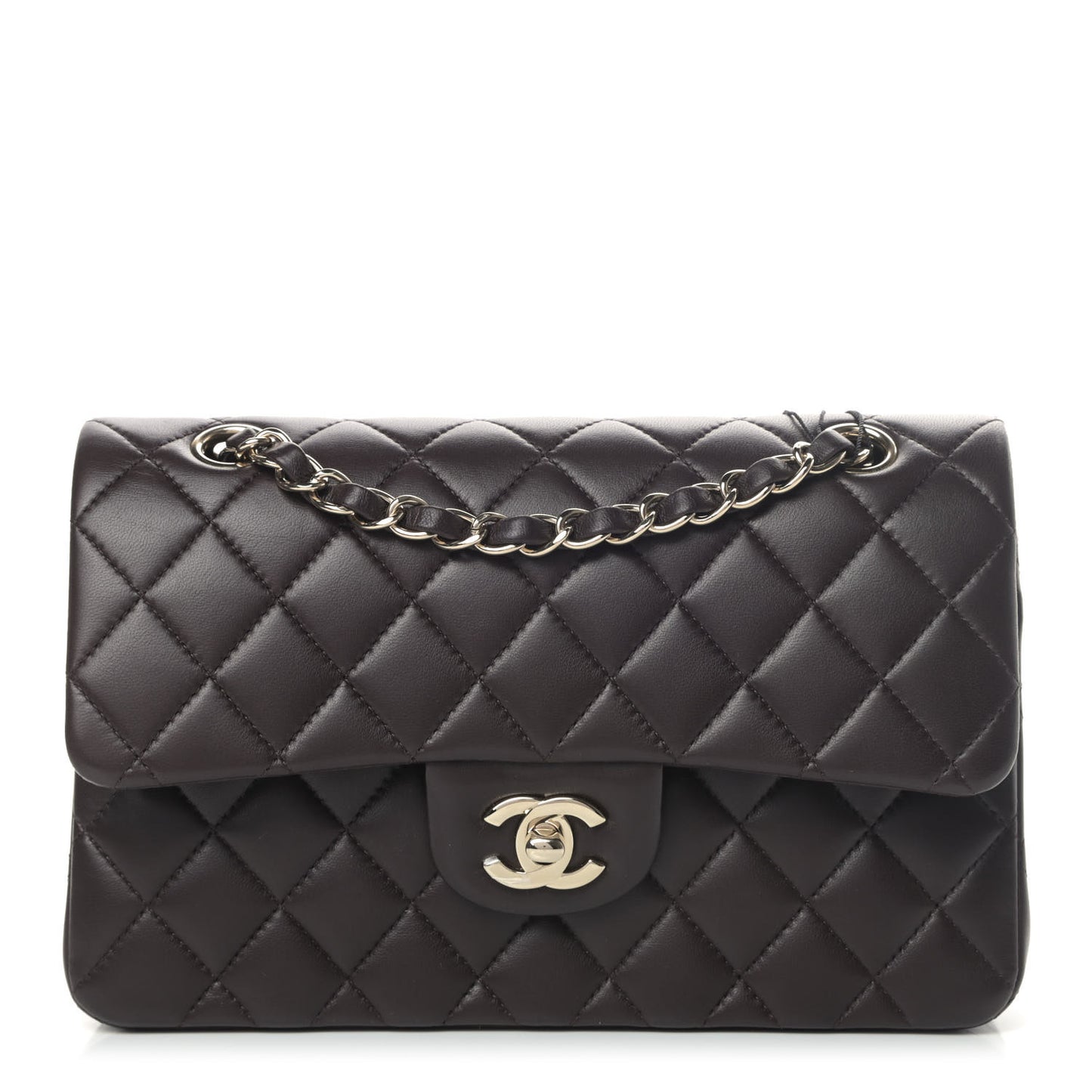 Lambskin Quilted Small Double Flap Dark Brown