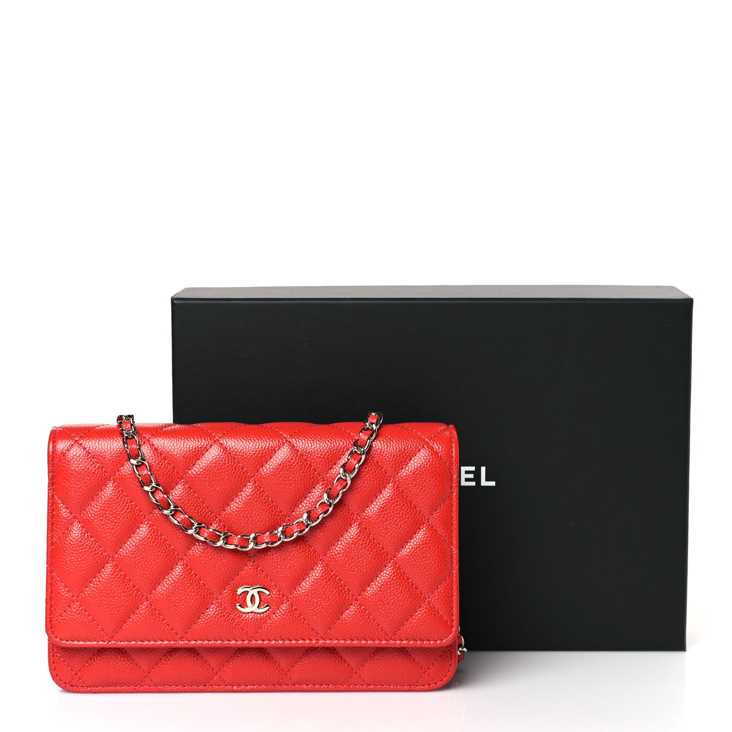 Caviar Quilted Wallet on Chain WOC Red