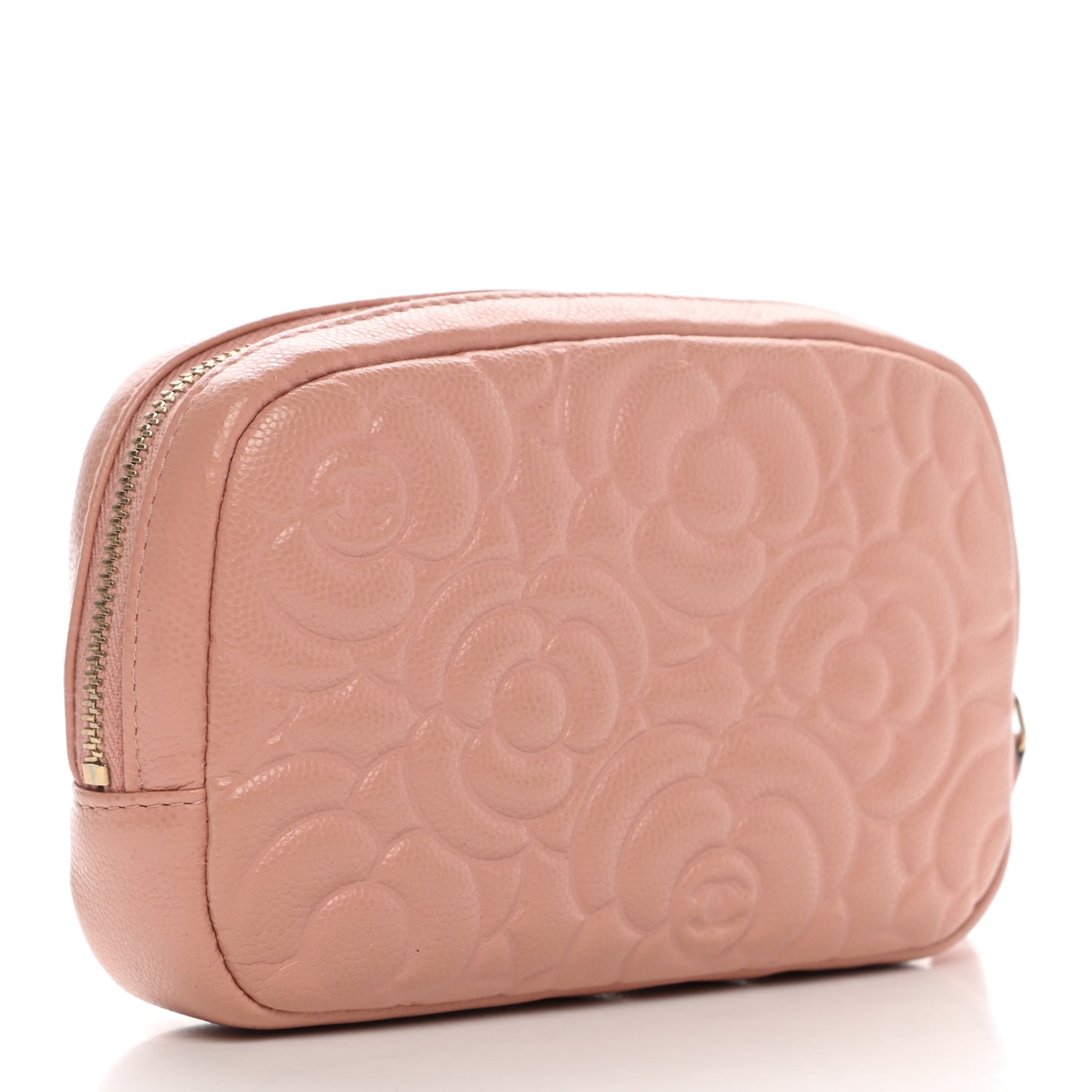 Caviar Camellia Embossed Small Cosmetic Case Nude