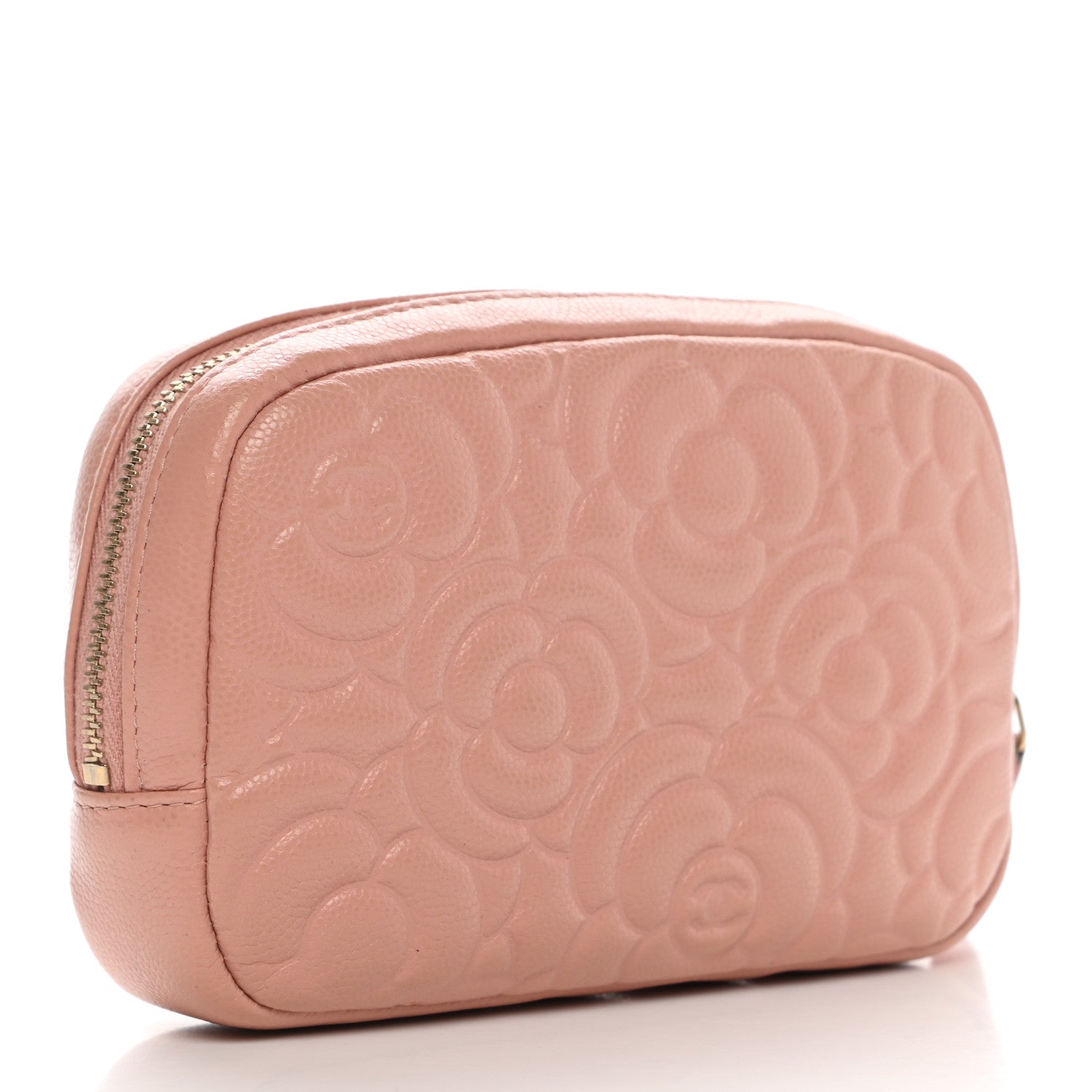 Chanel Caviar Camellia Embossed Small Cosmetic Case Nude 3 of 10