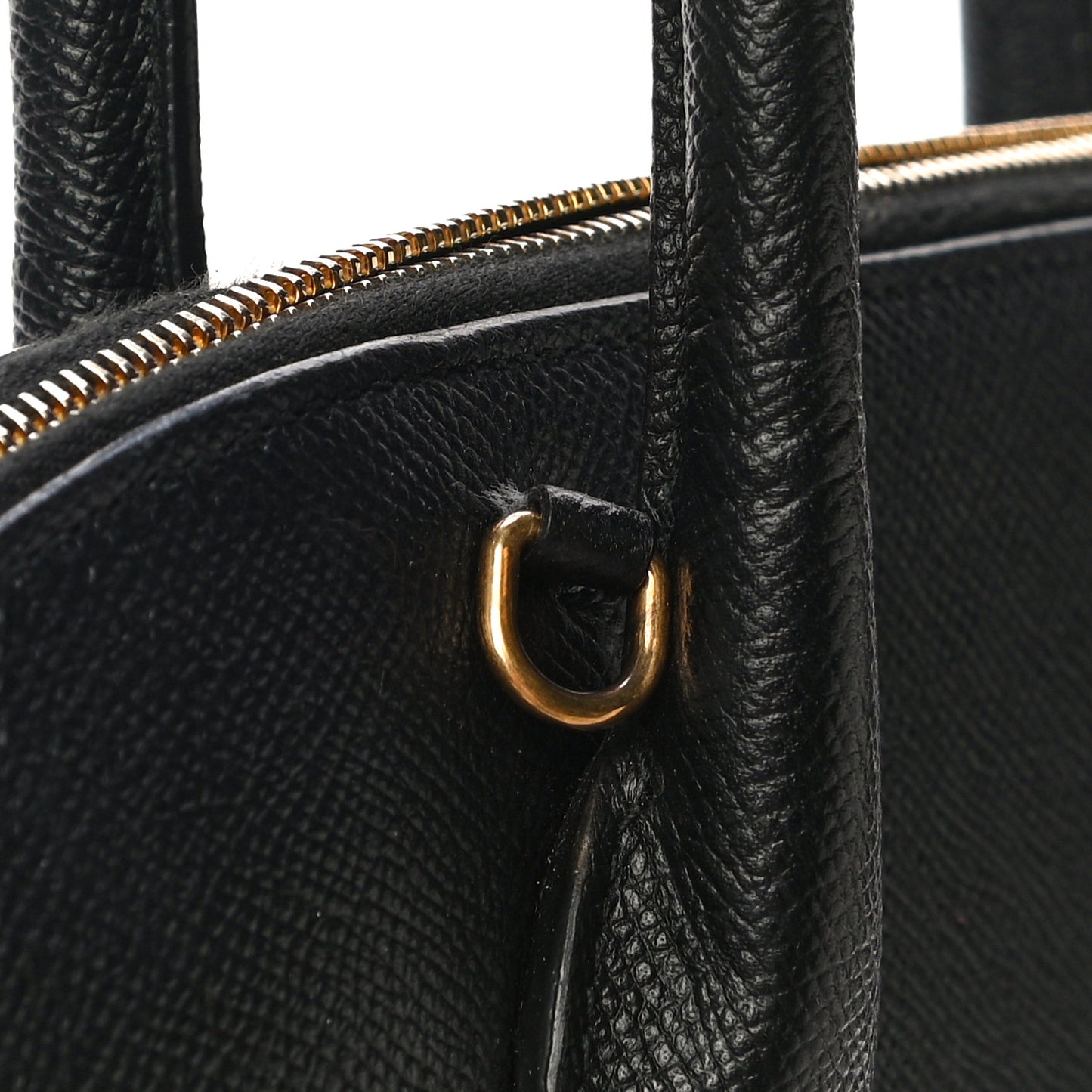 Signature Grained Calfskin Logo M Ville Top Handle Bag Black