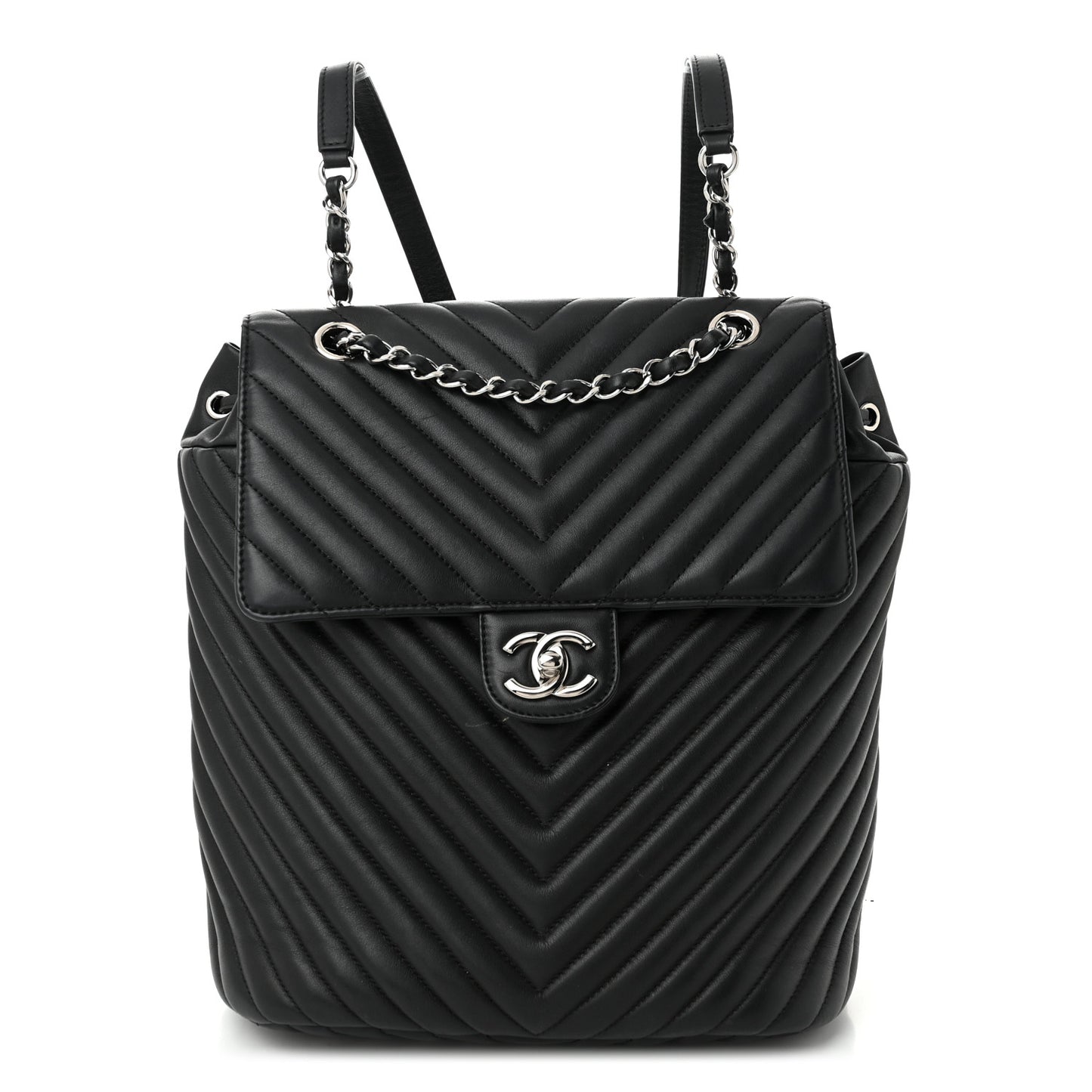 Calfskin Chevron Quilted Large Urban Spirit Backpack Black