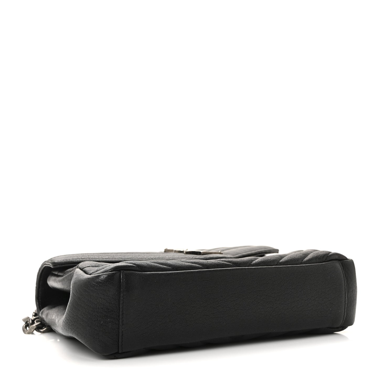 Sheepskin Matelasse Chevron Monogram Medium College Bag Black