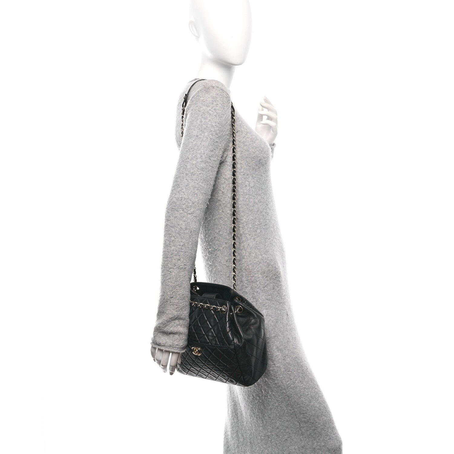 Chanel Lambskin Quilted Drawstring Bag Black 2 of 10