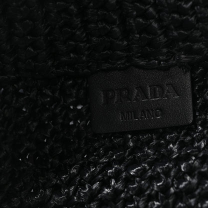 Prada Yarn Raffia Effect Crochet Large Logo Tote Black 6 of 11