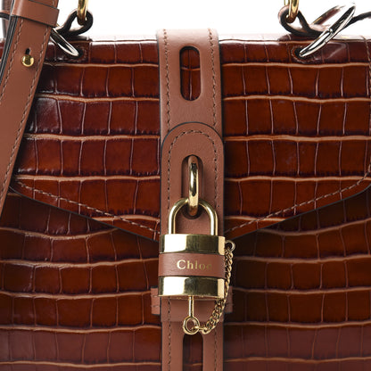 Chloe Calfskin Crocodile Embossed Small Aby Day Shoulder Bag Sepia Brown 9 of 9