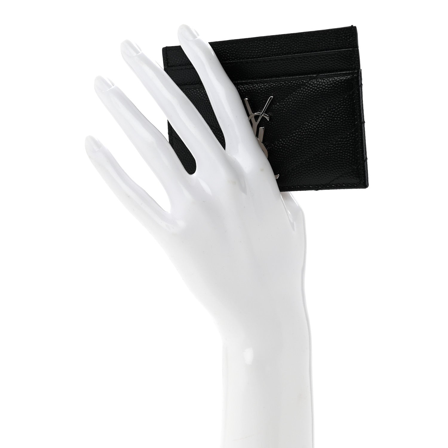 Saint Laurent Grain De Poudre Matelasse Chevron Monogram Credit Card Case Black 2 of 9