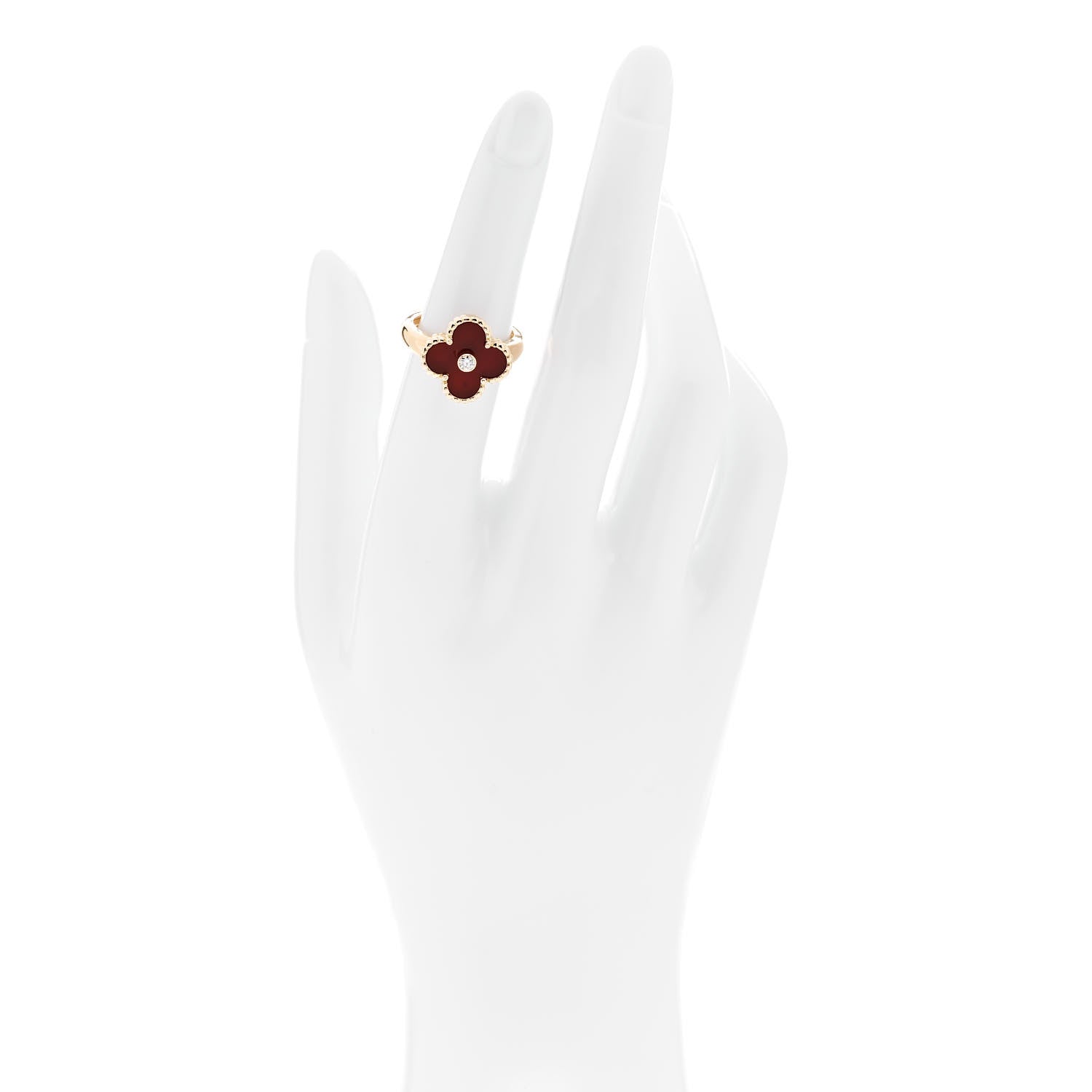 Van Cleef & Arpels 18K Yellow Gold Diamond Carnelian Vintage Alhambra Ring 50 5.5 2 of 5