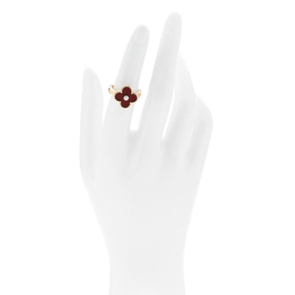 Van Cleef & Arpels 18K Yellow Gold Diamond Carnelian Vintage Alhambra Ring 50 5.5 2 of 5
