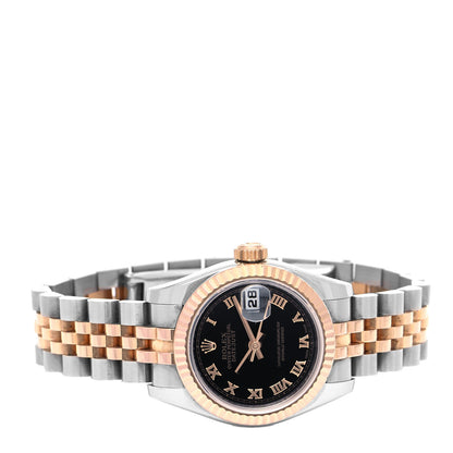 Rolex Stainless Steel 18K Everose Gold 26mm Oyster Perpetual Datejust Watch Black Roman 179171 2 of 4