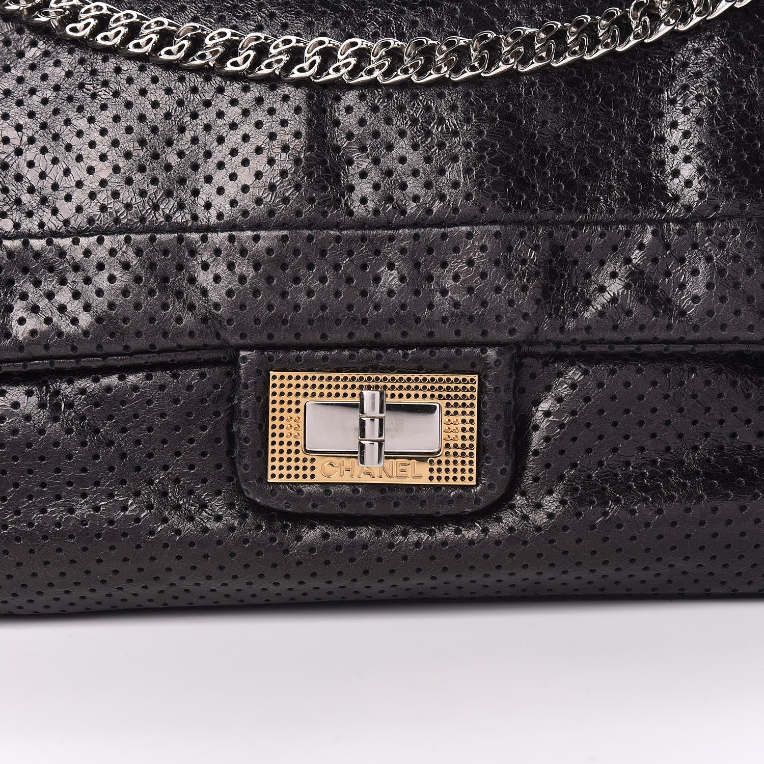 Chanel Metallic Crackled Calfskin Large Perforated Drill Flap Black 14 of 14
