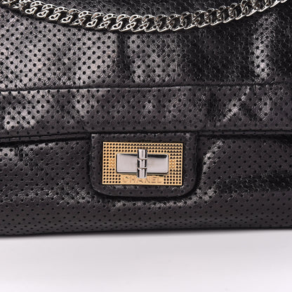 Chanel Metallic Crackled Calfskin Large Perforated Drill Flap Black 14 of 14