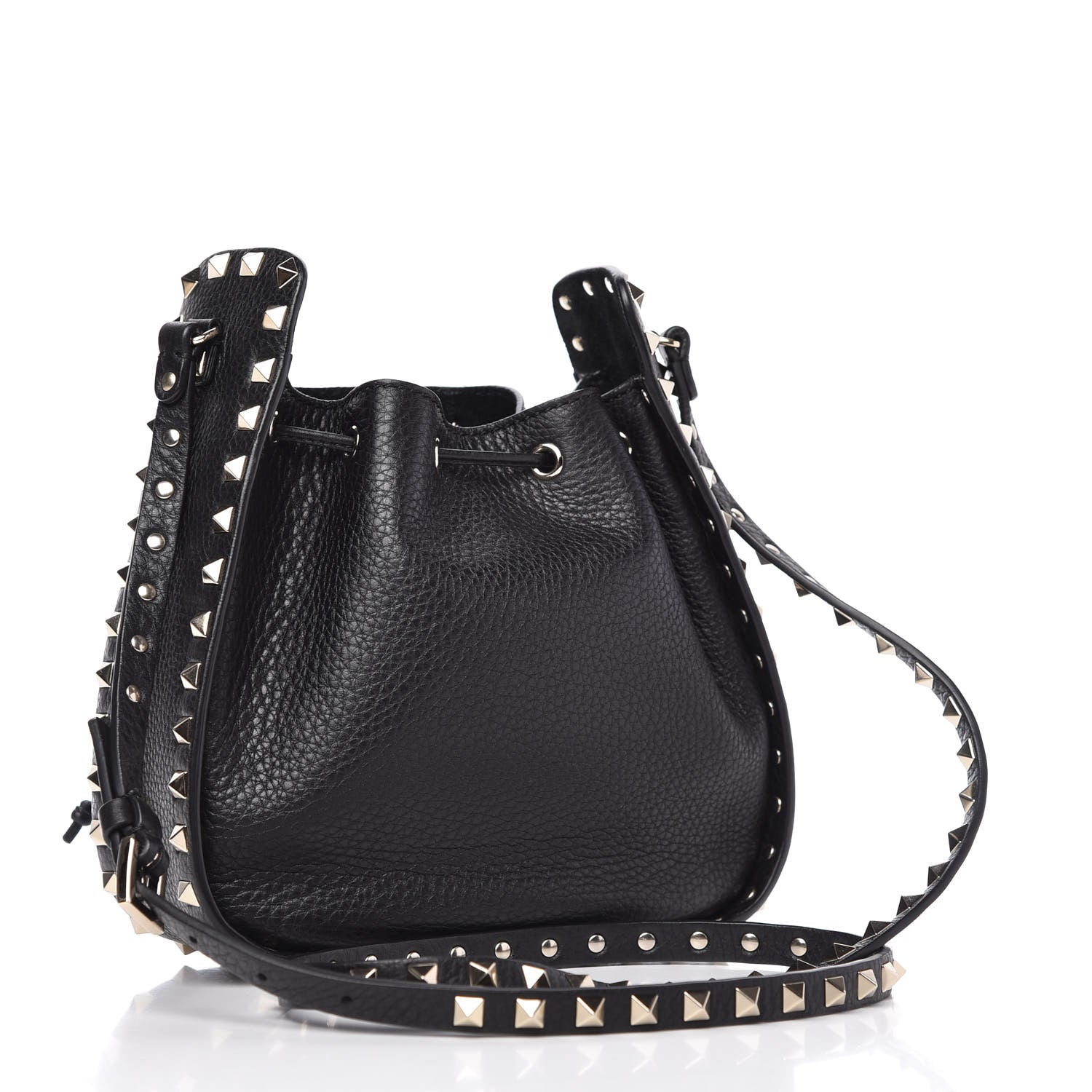 Valentino Garavani Grained Calfskin Rockstud Bucket Bag Black 3 of 10