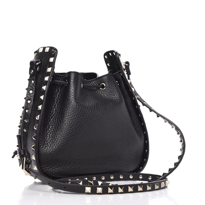 Valentino Garavani Grained Calfskin Rockstud Bucket Bag Black 3 of 10