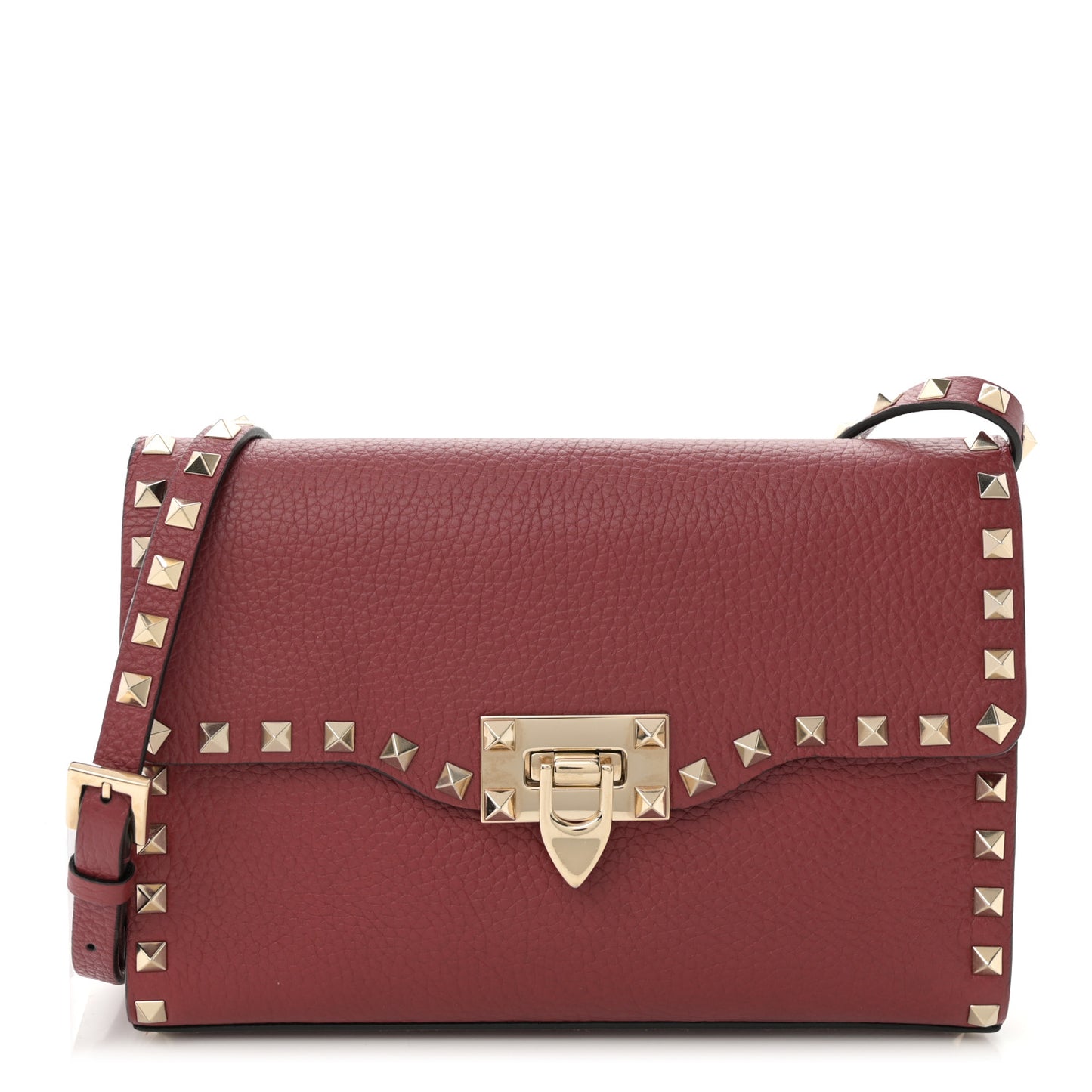 Pebbled Calfskin Medium Rockstud Flip Lock Crossbody Bag Rubin