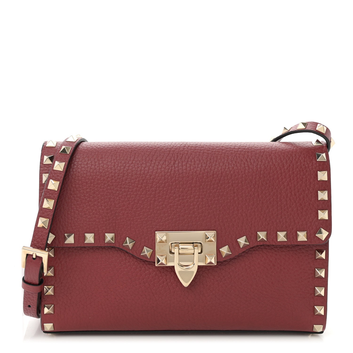 Valentino Garavani Pebbled Calfskin Medium Rockstud Flip Lock Crossbody Bag Rubin 1 of 10