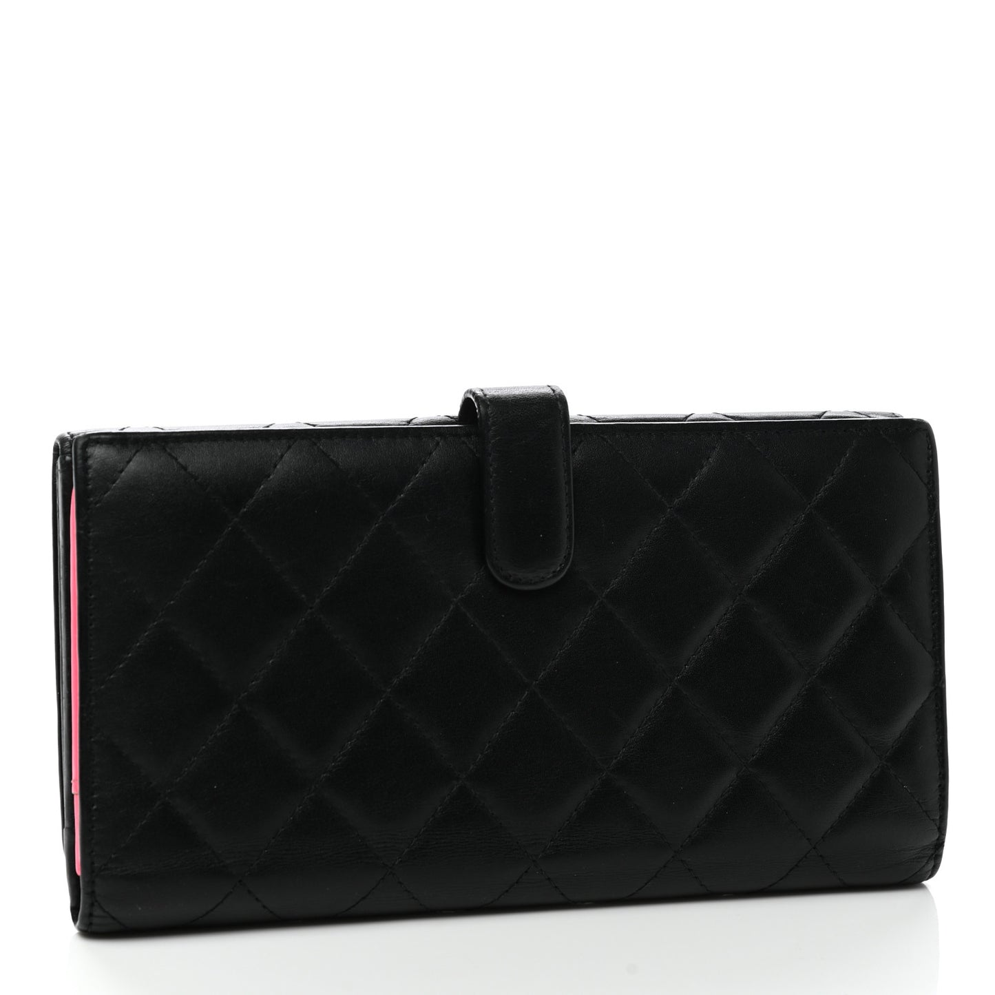 Calfskin Quilted Cambon Long Double Wallet Black