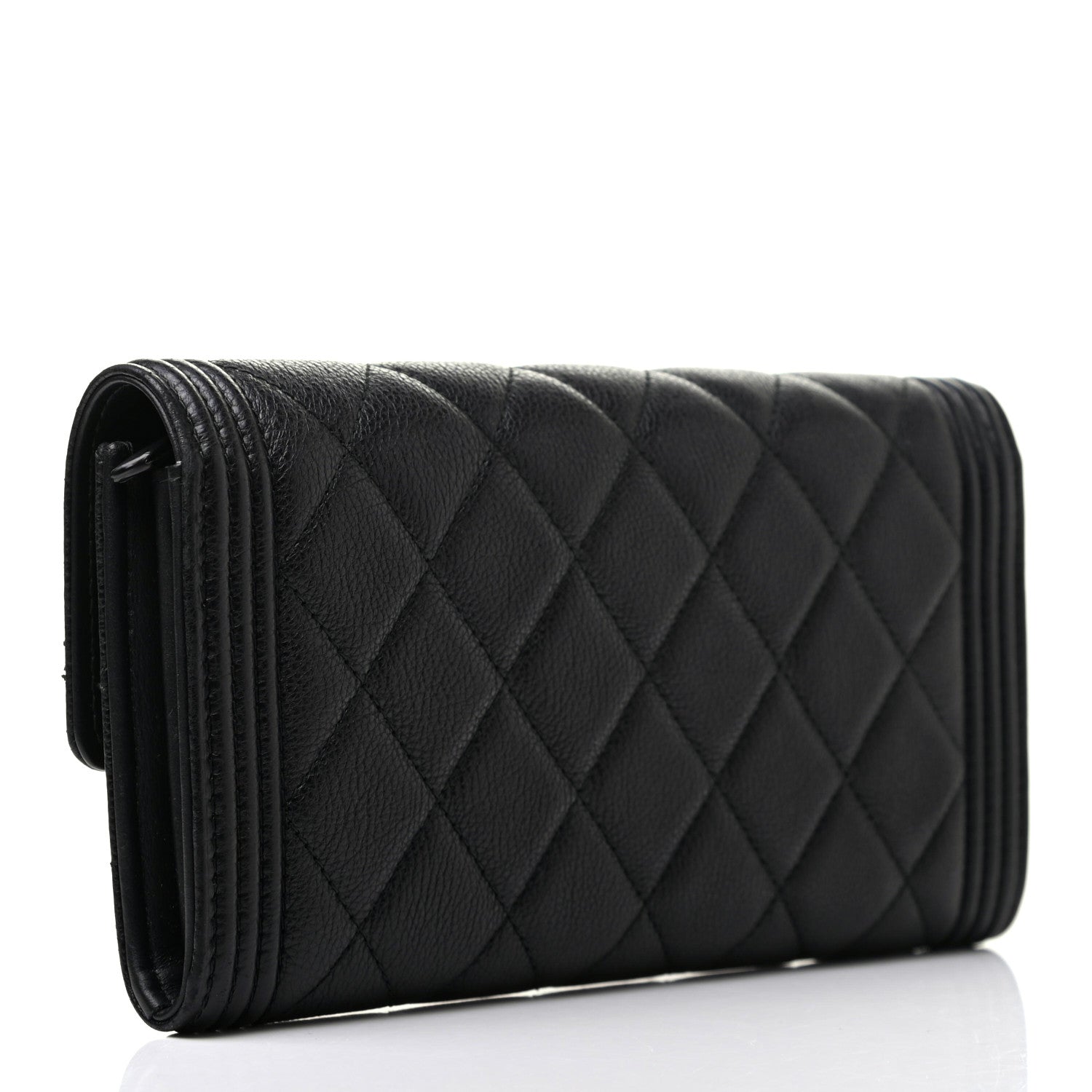 Chanel Calfskin Quilted Large Boy Gusset Flap Wallet Black 3 of 10
