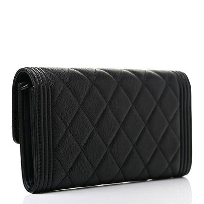 Chanel Calfskin Quilted Large Boy Gusset Flap Wallet Black 3 of 10
