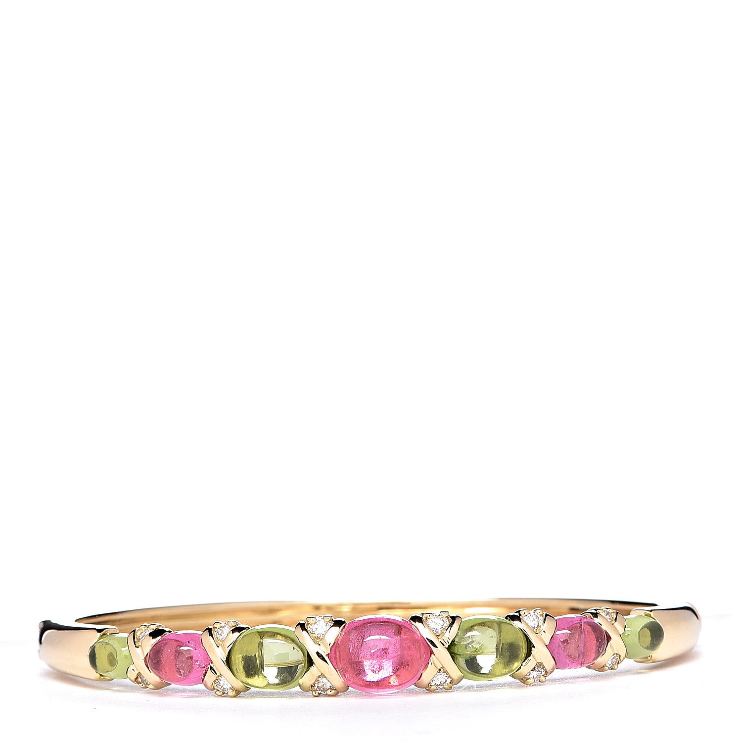 Tiffany 18K Yellow Gold Tourmaline Peridot Diamond Bangle Bracelet 1 of 4