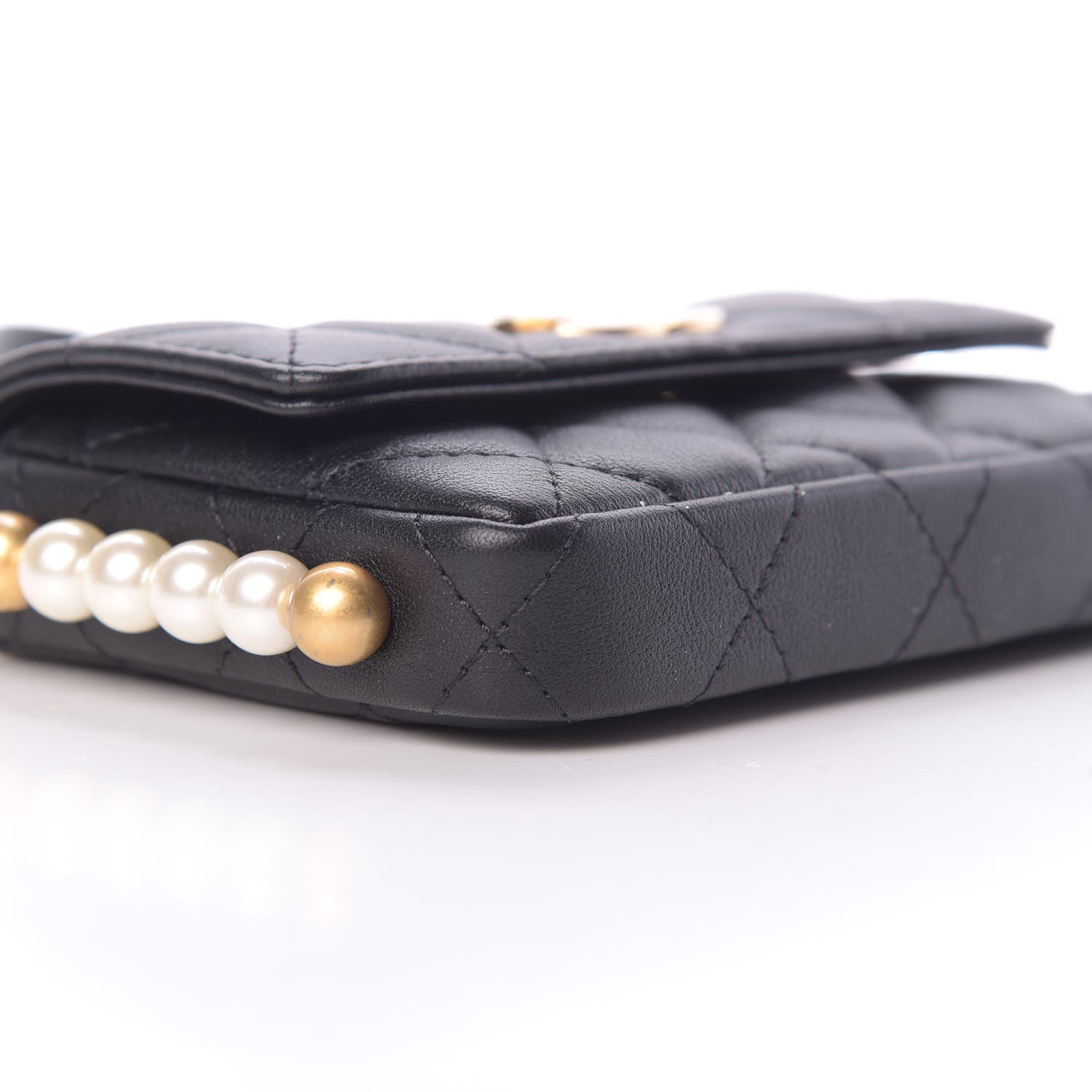 Chanel Calfskin Quilted About Pearls Card Holder Flap With Chain Black 10 of 11