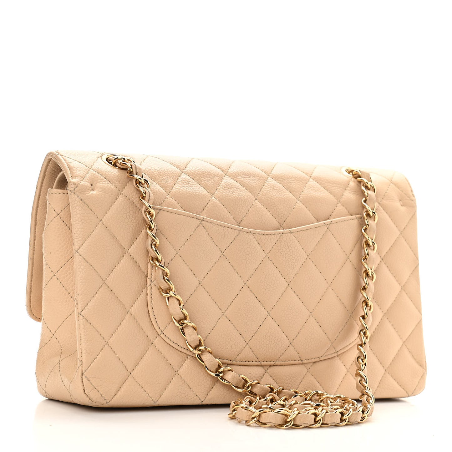Caviar Quilted Medium Double Flap Beige