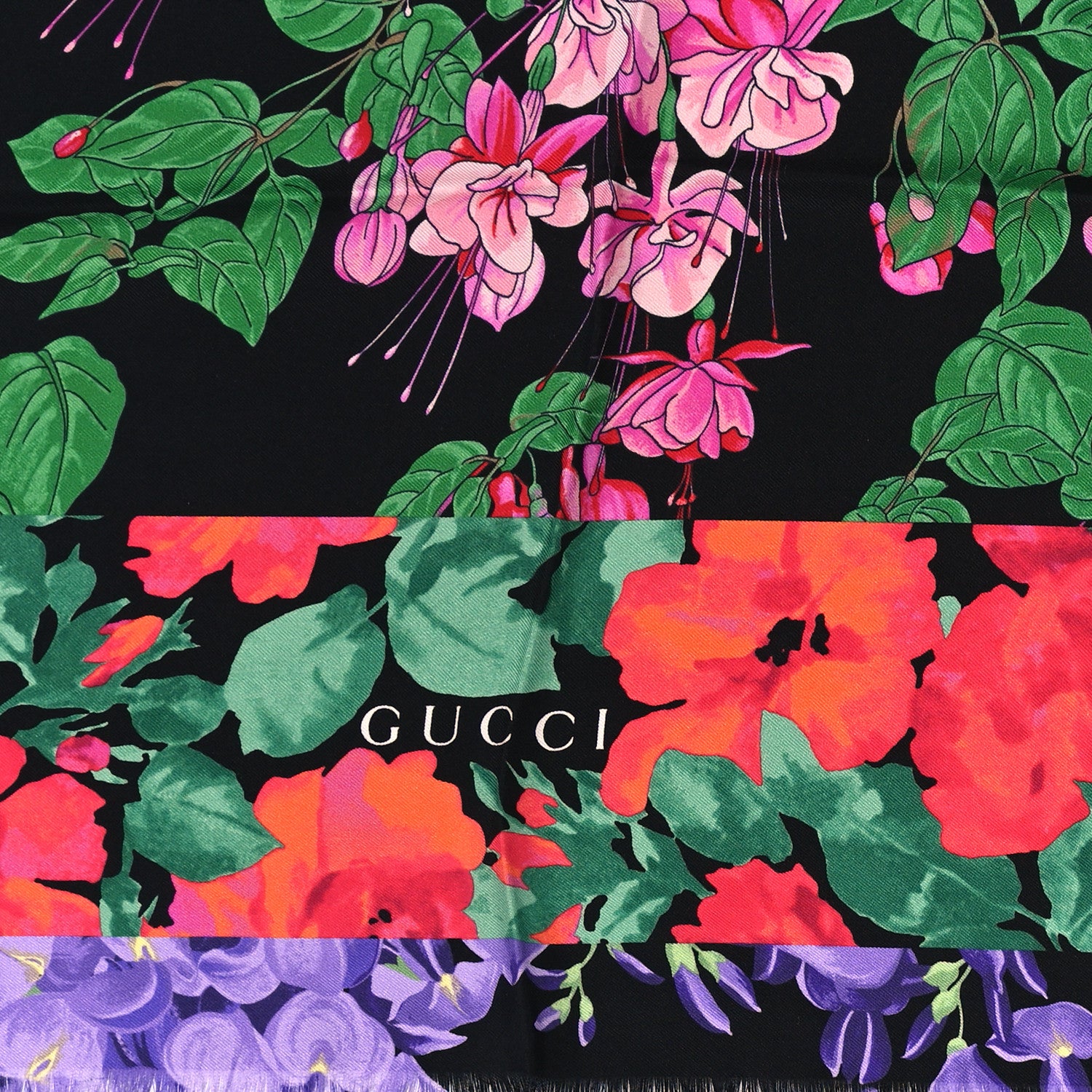 Gucci Silk Floral Fringe Scarf Black 4 of 4