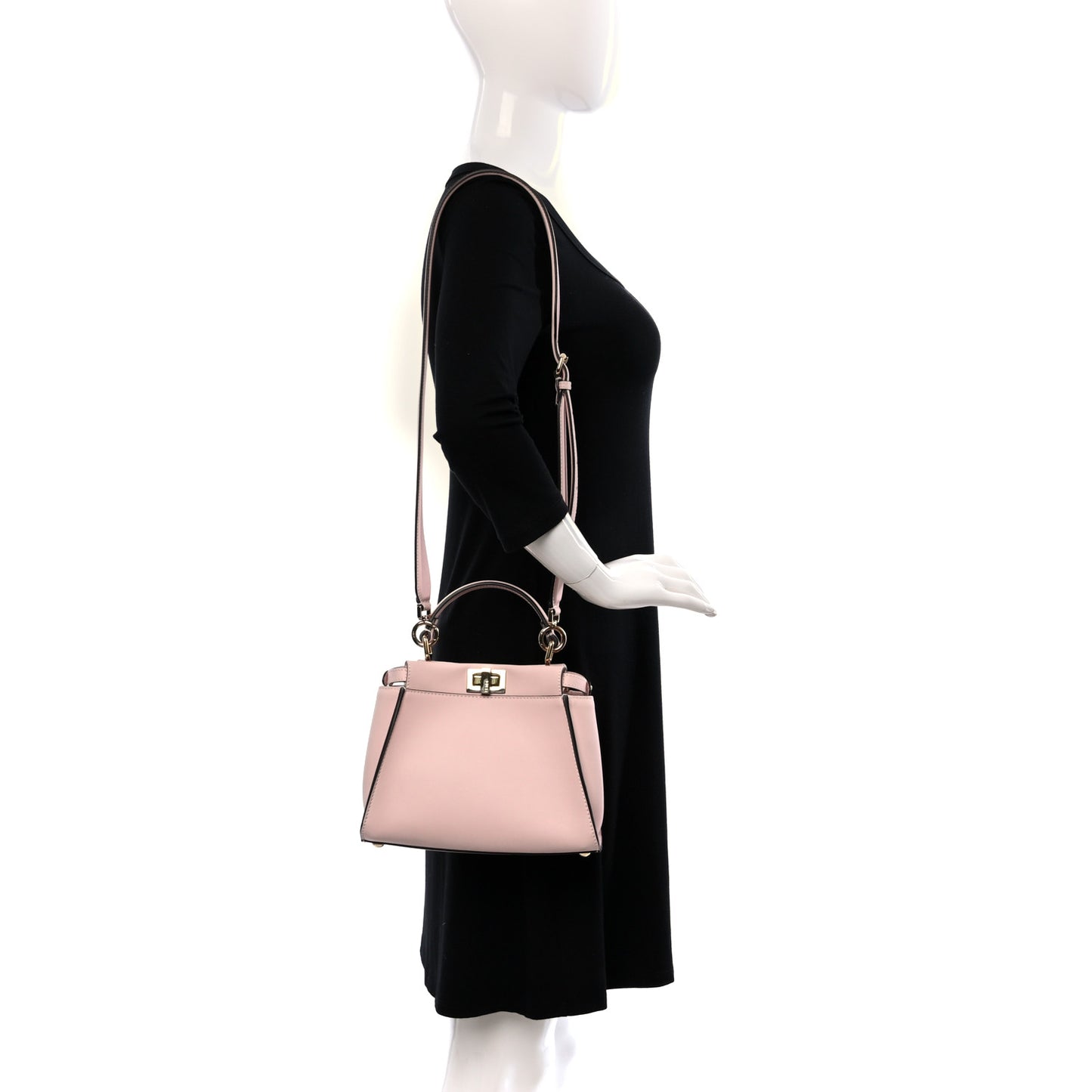 Vitello Seta Canvas FF Embroidered Mini Peekaboo Iconic Satchel Rosa Confetto